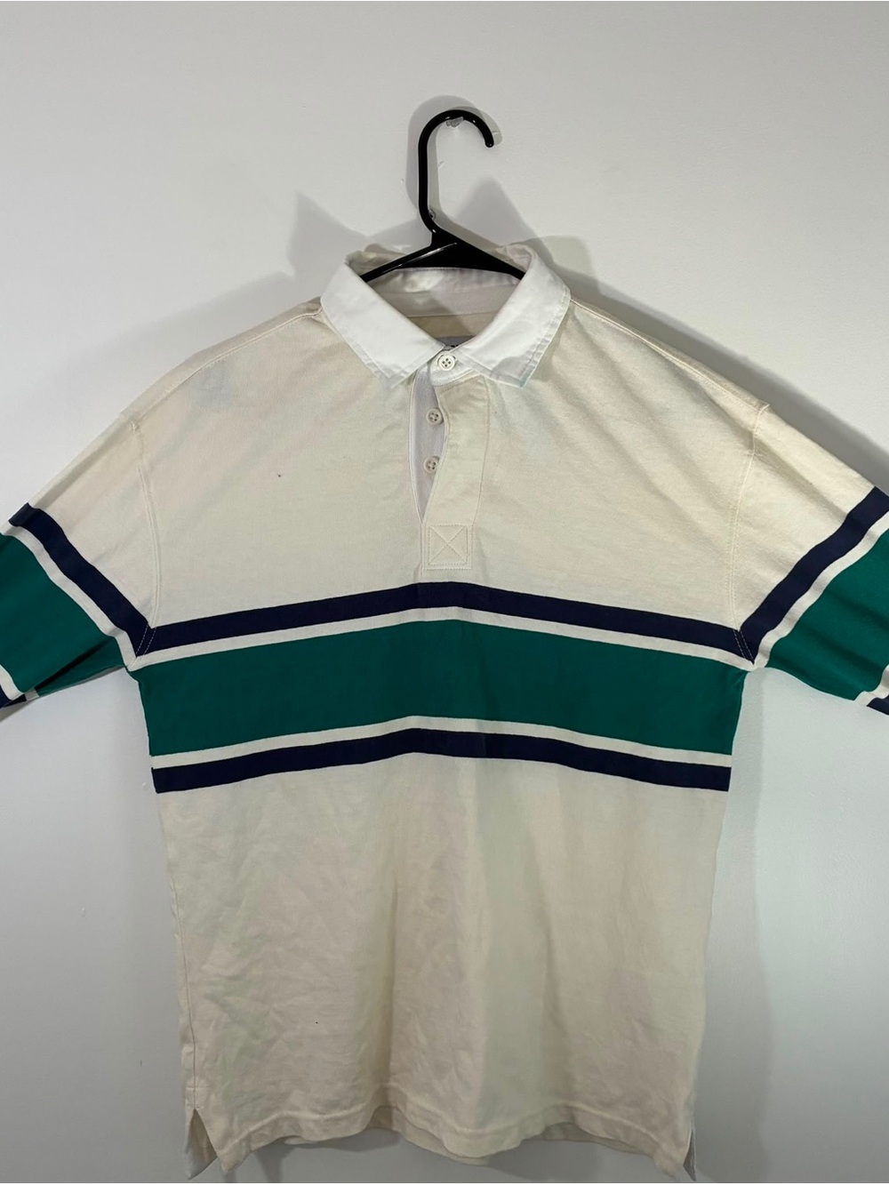 Old Navy Striped Long Sleeve Rugby Polo Shirt – Cream / Green / Navy – Size XS